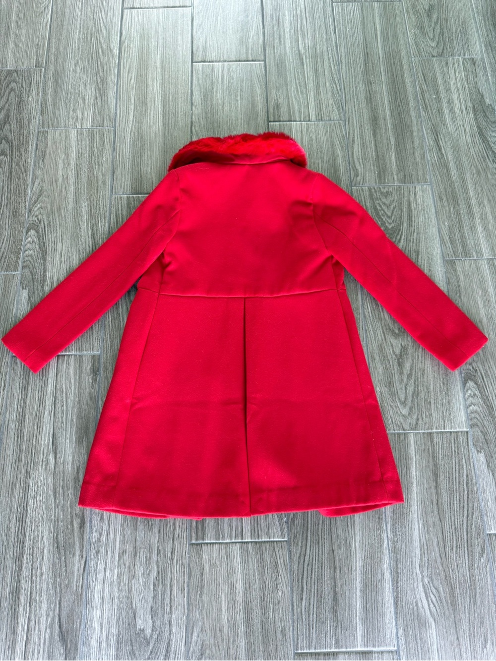 NWT Janie and Jack Red Double-Breasted Coat with Faux Fur Collar - Picture 8 of 9